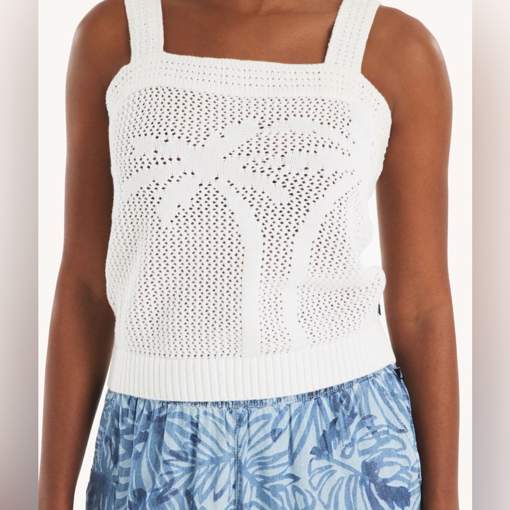 Nautica White Palm Tree Knit Sweater Tank Top - L